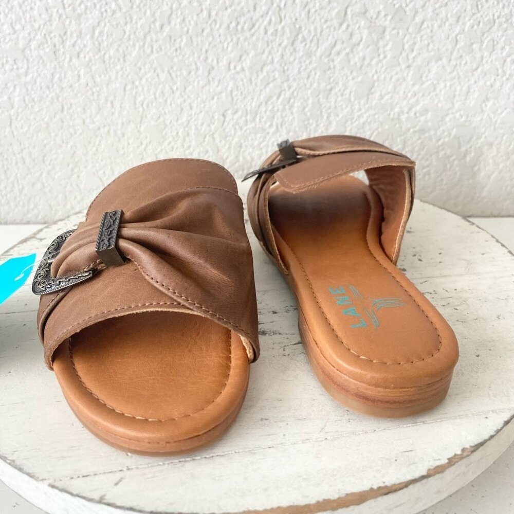 LANE Brown Slide Sandals with Decorative Buckle